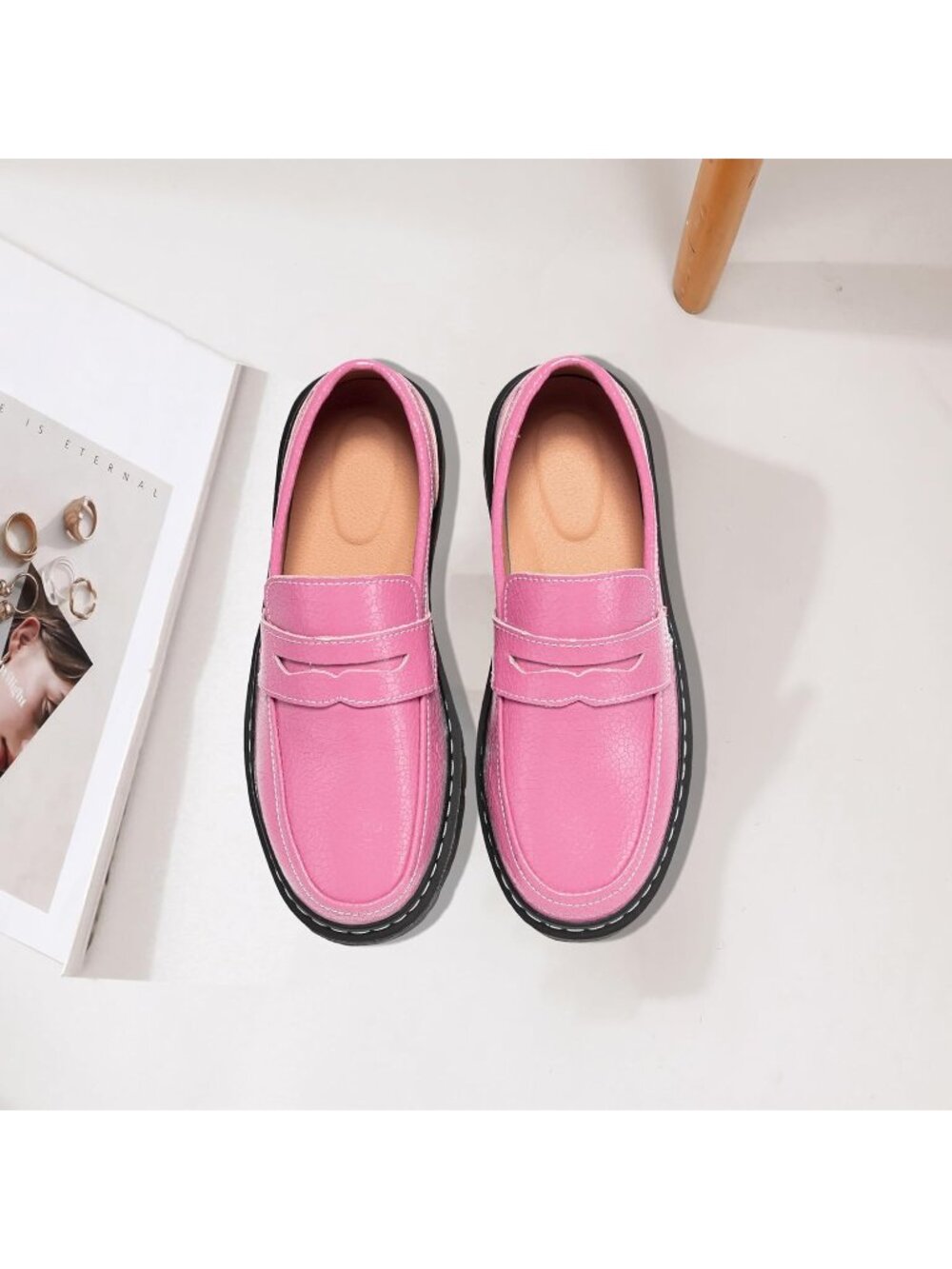 Women's Pink-croco Classic Penny Loafers Fashion Driving Moccasins Shoes - Picture 2 of 6